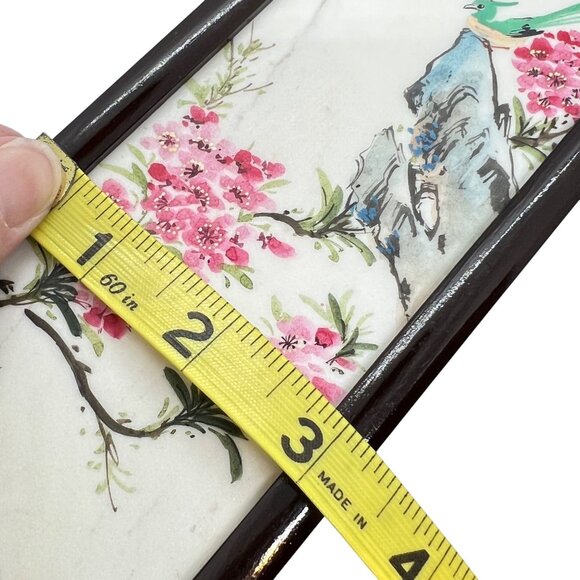 Vintage Chinese Folding Mini Screen With Hand-Painted Stone Panels Landscape Woo - Picture 8 of 9